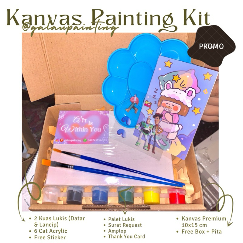 

Paket Lukis Kanvas Set | Kanvas 10x15cm | Gift Box Painting Kit | Set Lukis Murah | Paket Melukis by galaupainting