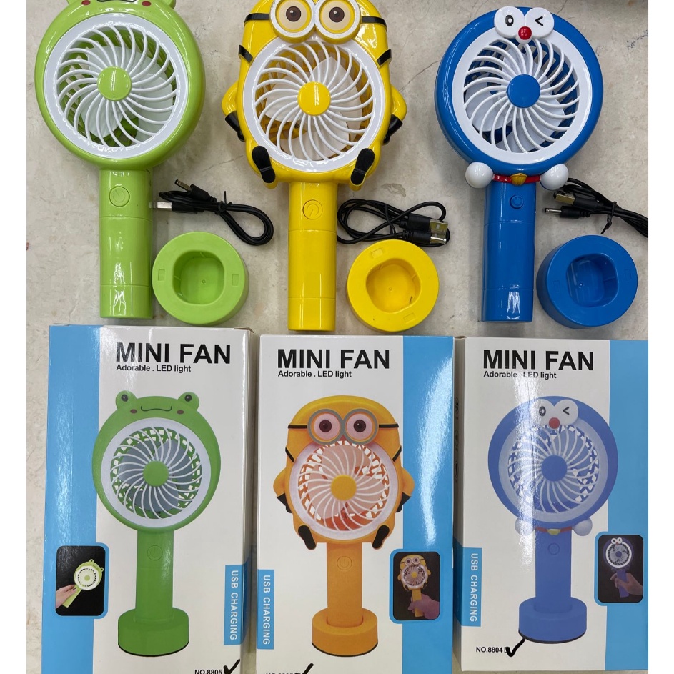 YE Kipas angin led minion portable mini fan kipas motif lampu