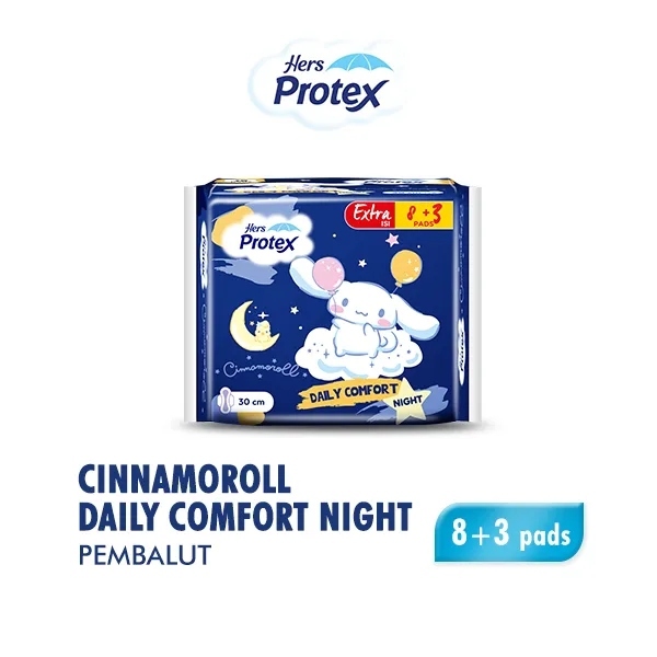 Hers Protex Softex Cinnamoroll Daily Comfort Night 30cm Pembalut (Isi 8 + 3 pcs)
