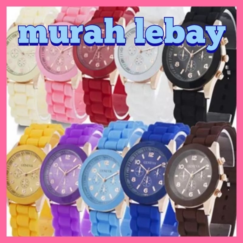 [Bigsale_Indonesia]Jam Tangan Geneva Strap Jelly Rubber Warna Warni Fashion Geneva Jam Geneva Wanita