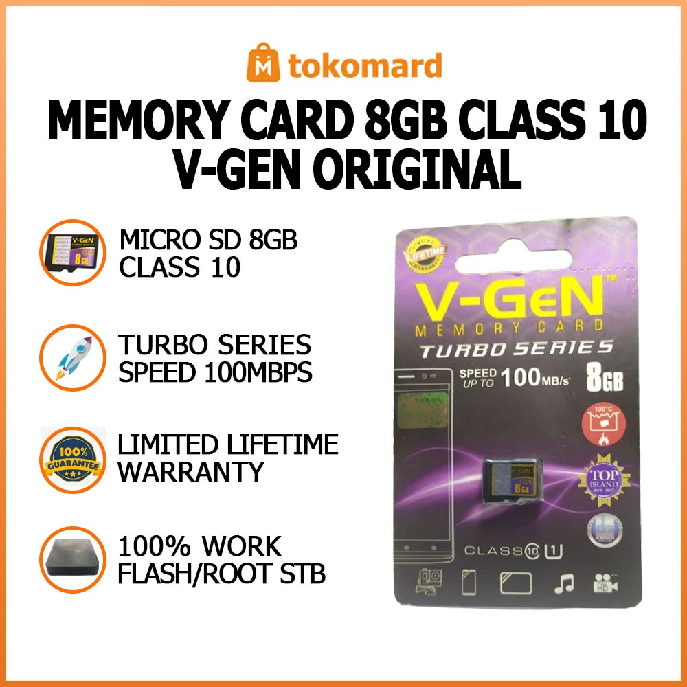 Memory Card Micro SD 8GB Class 10 VGeN Turbo Series Speed 100  V-GeN Original Memory untuk Flash STB
