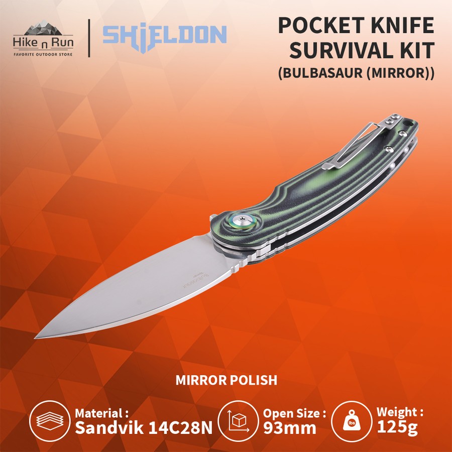 Pisau Lipat Shieldon Bulbasaur Mirror Pocket Knife 9061G-M