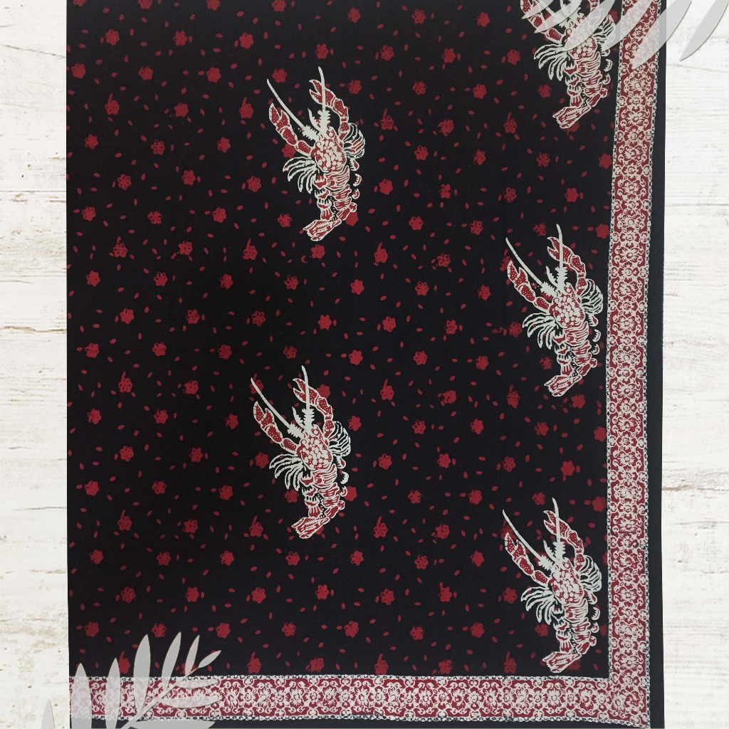 Batik jambi motif lobster merah putih | dasar bahan baju (Panjang.2m Lebar.105cm)