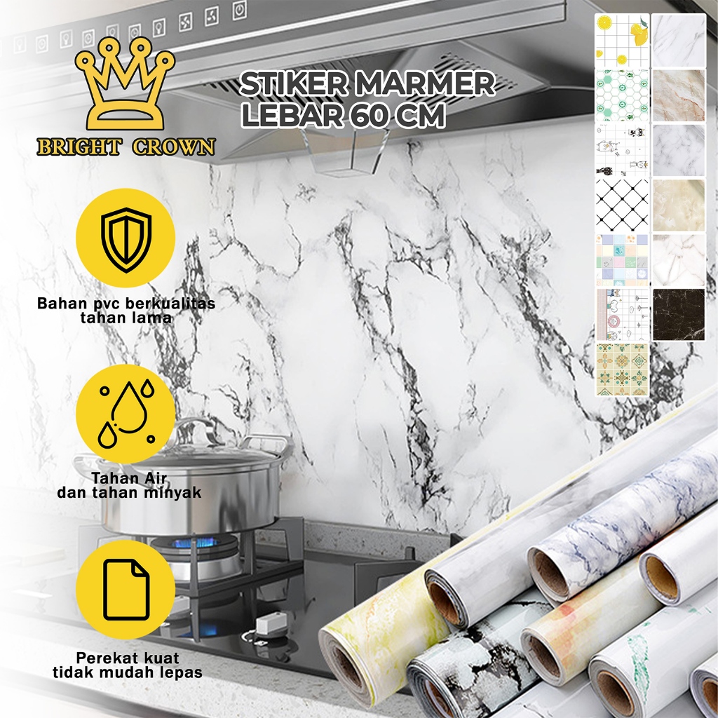 Brigh Crown WALLPAPER KITCHEN DAPUR ANTI MINYAK ANTI API/Wallpaper Marmer Motif Premium marble lemari dapur meja