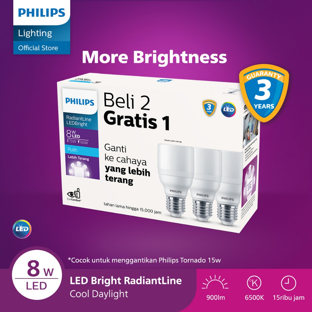 Philips Lampu Multipack Radiantline LED Bright 8W 6500K 230V Putih