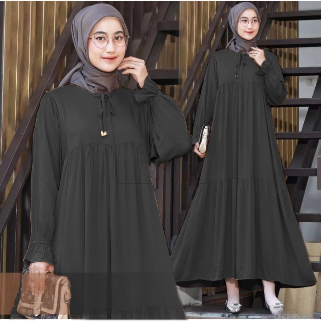 dress wanita remaja gamis LEBARAN Ayumi bahan crinkle gamis polos busui terlaris 2025 murah modern