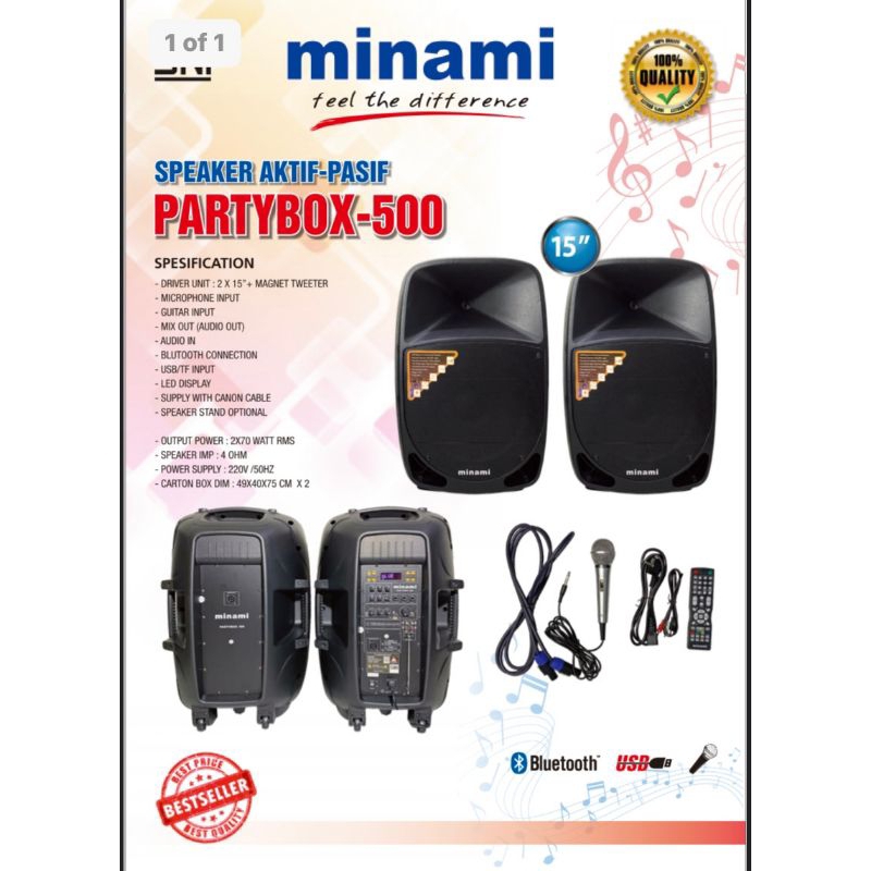 speaker aktif pasif 15 inch minami partybox 500 original