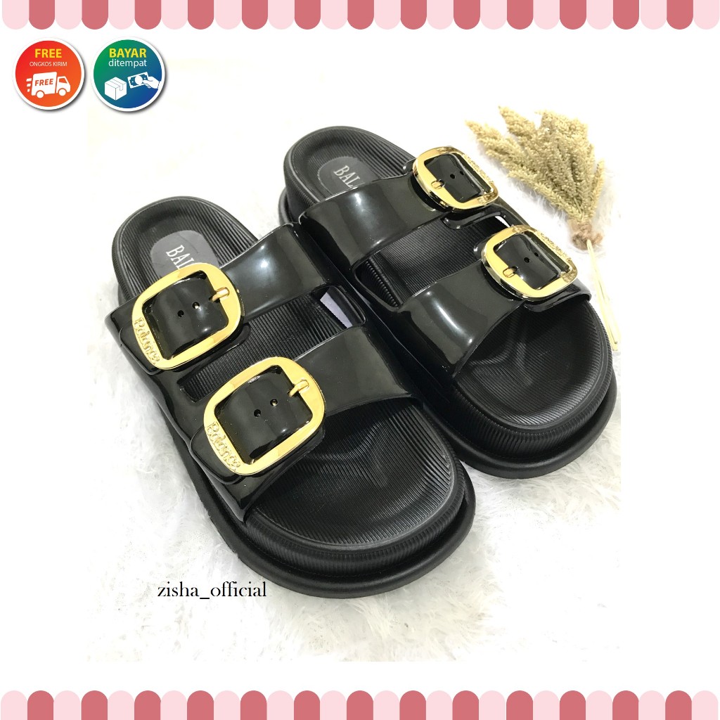 Sandal Selop Wedges Wanita Slide Karet Balance