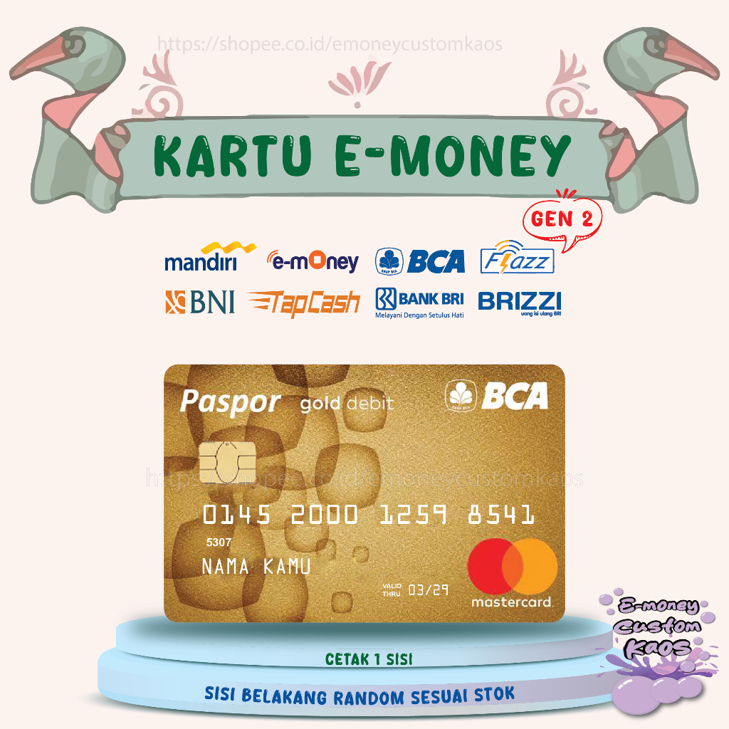 KARTU EMONEY DEBIT CREDIT CARD BCA PASPOR GOLD MANDIRI FLAZZ BCA BNI TAPCASH BRIZZI BRI - 1 SISI