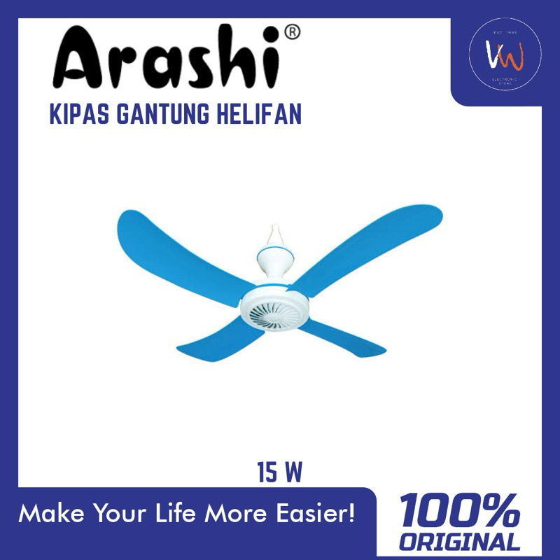 Kipas Gantung Helifan Arashi 15 Watt / Kipas Plafon / Kipas Angin Plastik