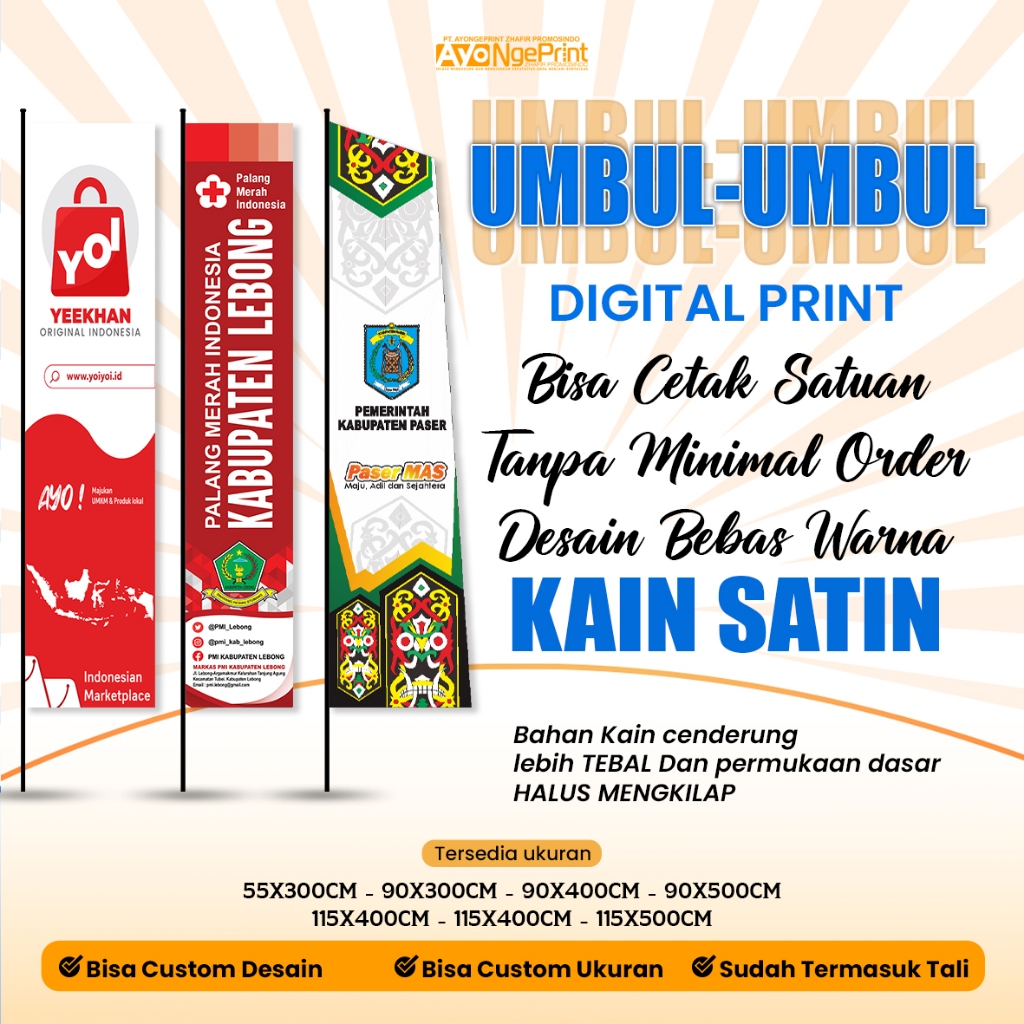 Umbul umbul Print Full collor Kain satin Custom