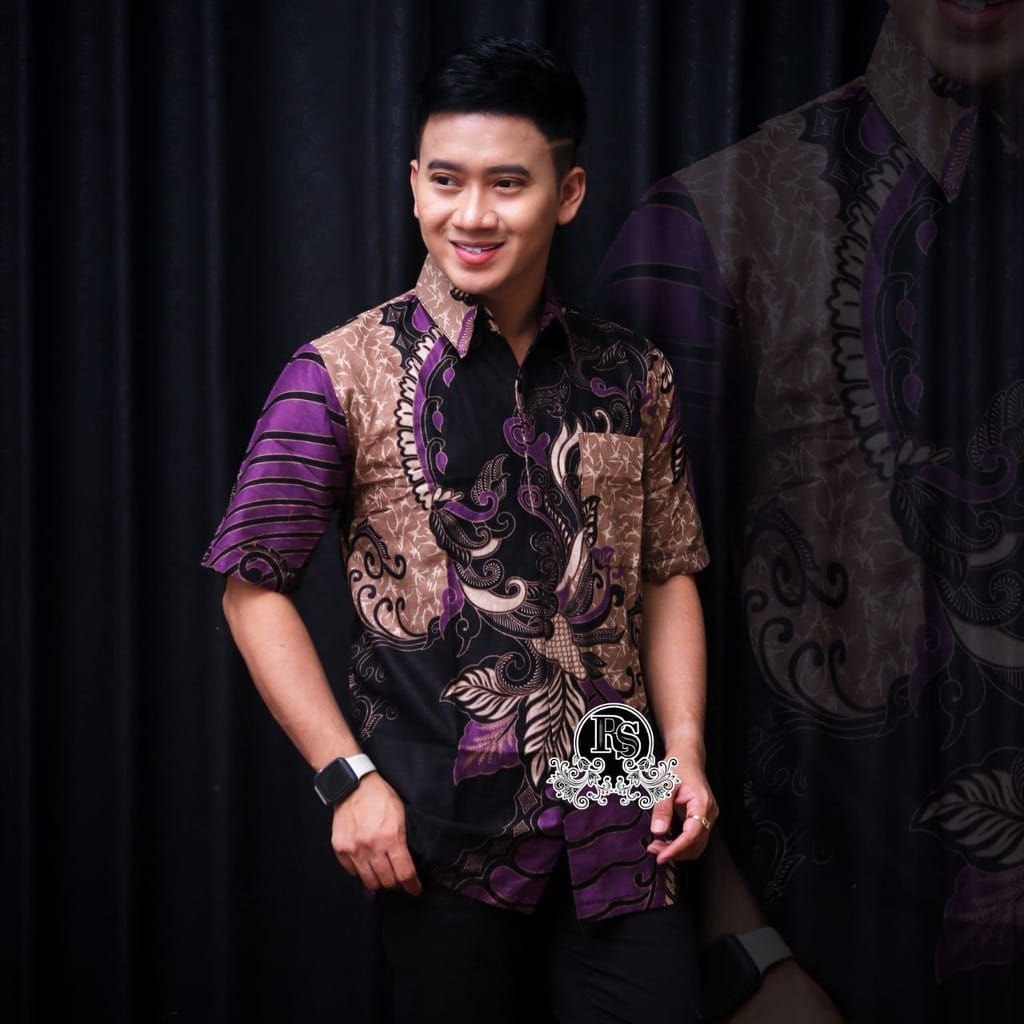 Hem Batik Pria - Motif Kusumo Biru - Warna Hitam Biru