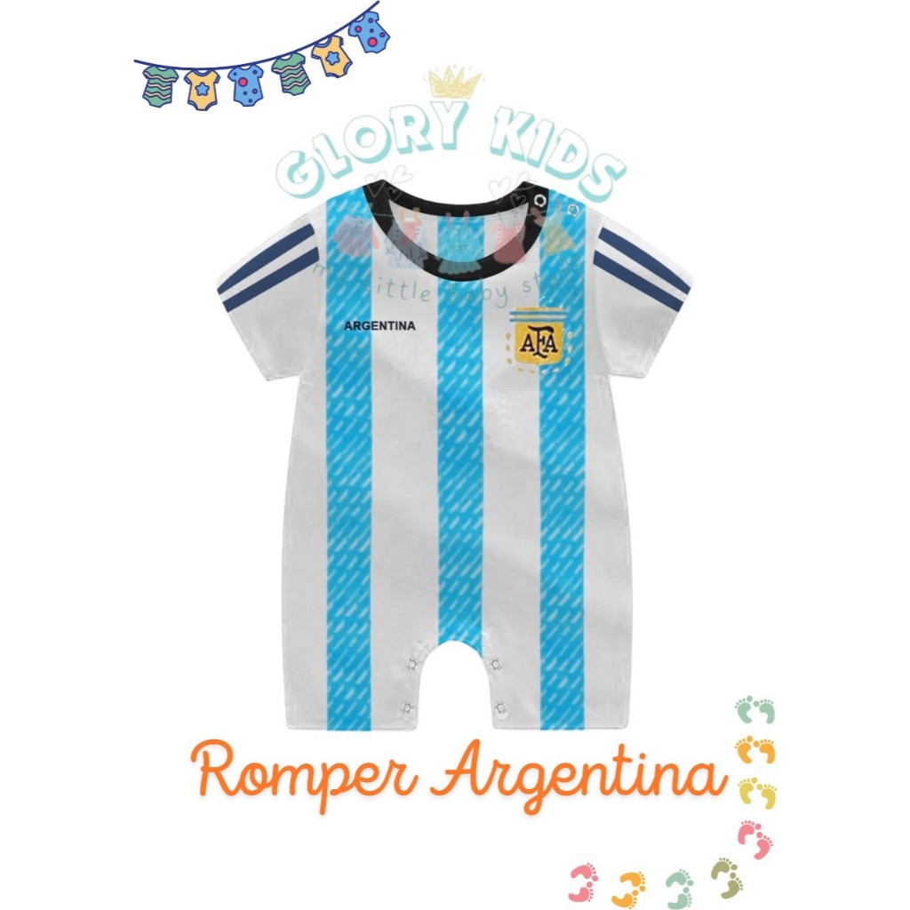 (COD) Romper Bola Bayi Argentina / Jumper Celana Baby / Jumper Jersey Bola Bayi Custom Nama + Nomor 