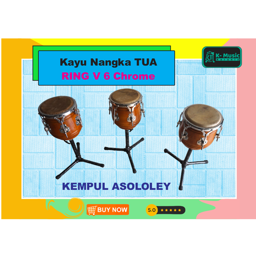 Asololey Kendang Kempul ring V6 chrome stand portable Kayu nangka tua