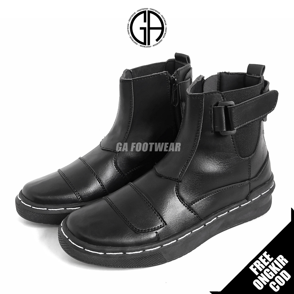 GA FOOTWEAR Deco - Sepatu Chelsea Boots Pria Resleting Motor Adventure Touring
