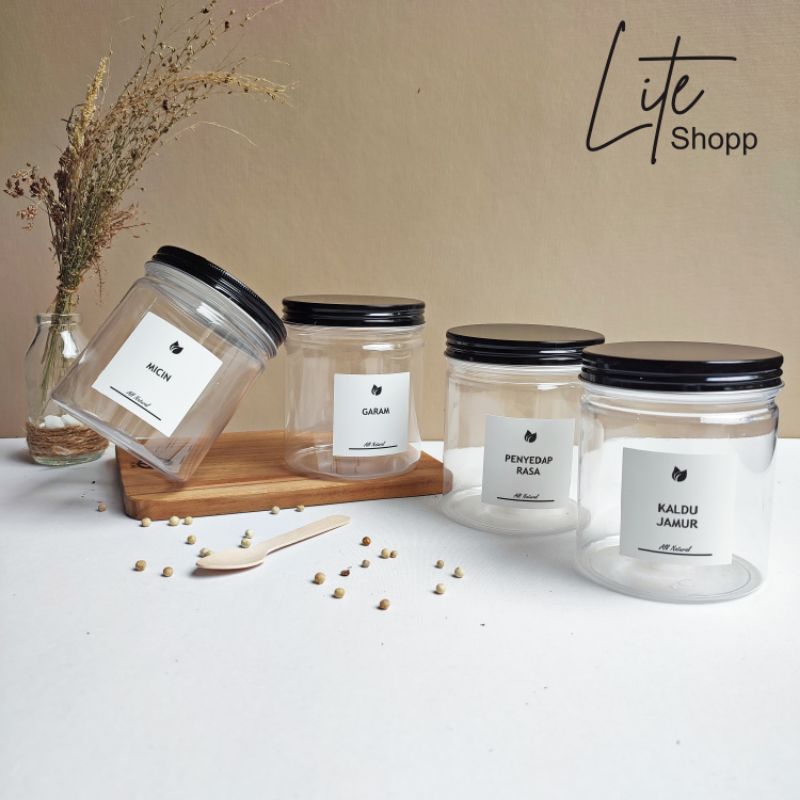 Toples Bumbu Dapur Aesthetic 500ml TUTUP HITAM