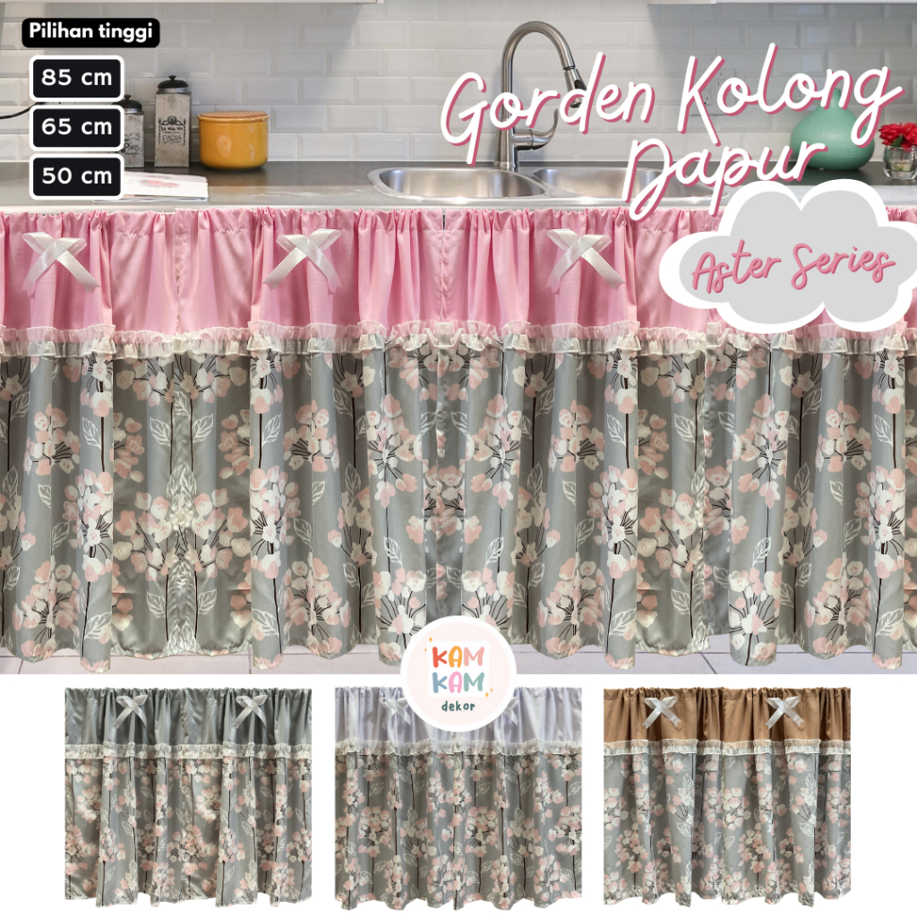 Gorden Kolong Dapur Tirai Kolong Dapur Tirai Jendela Kecil Motif Bunga Hiasan Pita