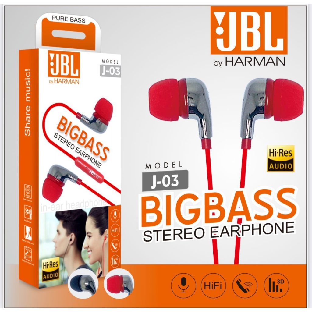 Handsfree Earphone JBL J-03 ORIGINAL BY HARMAN FULL BASS+ SUPER MEGABIGBAS