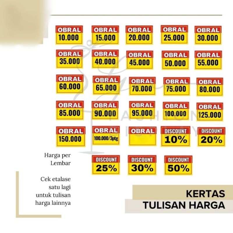 Kertas Tulisan Harga Bandrol/Name Tag Harga Jualan/Kertas Obral Harga Jualan Kertas Price Tag Bandro