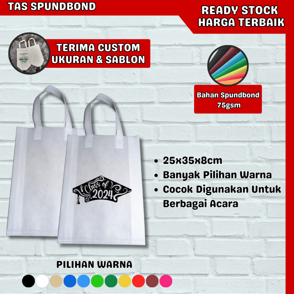 

TAS SPUNBOND HANDLE TAS CUSTOM TAS WISUDA ukuran 25x35x8 cm
