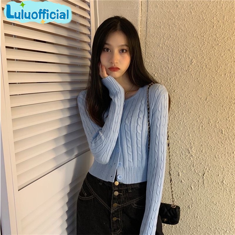 Lulu-Premium Cable Knit Cropped Cardigan READY| cardi rajut lengan panjang luaran wanita korea polos