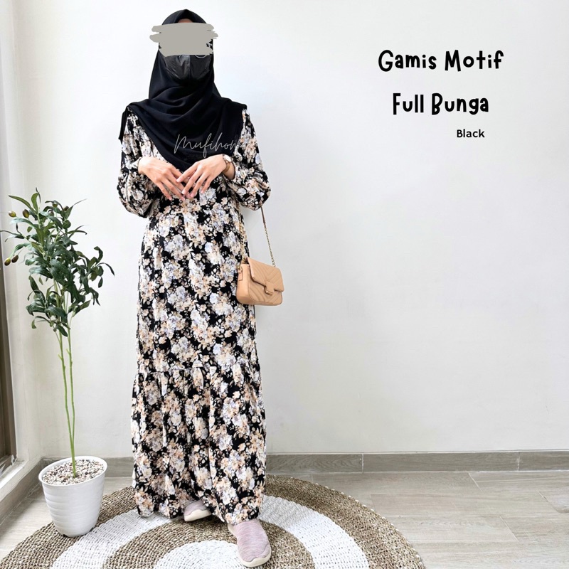 Mufihome | Gamis Motif Bunga-Gamis Full Motif Bunga Besar-Gamis Bunga Katun Rayon