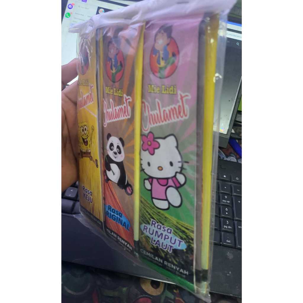 Mie Lidi 1pack isi 12pcs Mielidi makaroni Viral jajanan jadul Ngehits Murah Cemilan si umang geli Snack RAJA KUMIS Gehel