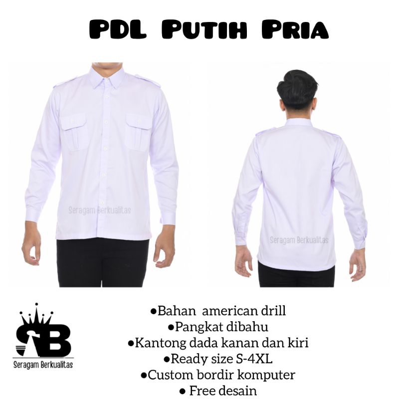Kemeja putih pria lengan panjang/Seragam pdl/Atasan kemeja pria/Baju putih kerja/Kemeja kerja lapang
