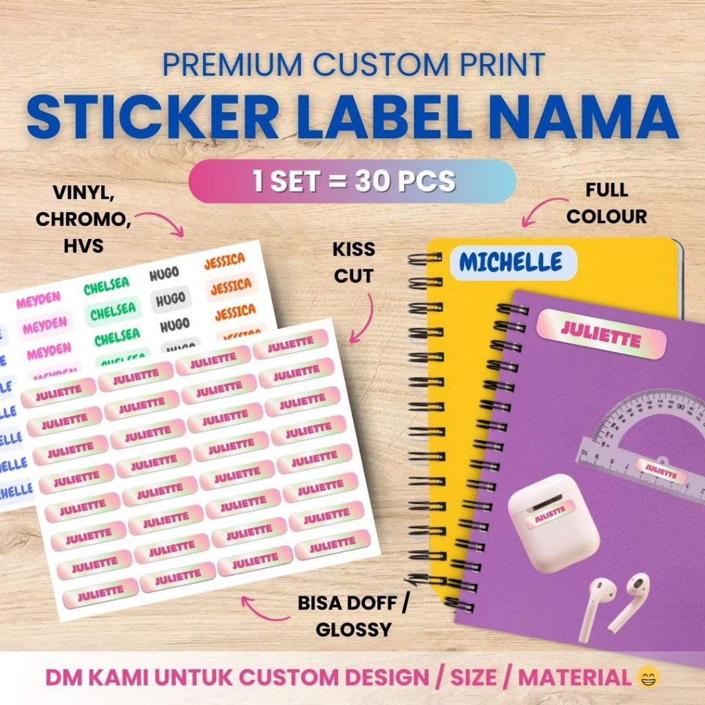 

[EXPRESS] Cetak Sticker Label Nama Vinyl Chromo HVS Transparan | Custom Stiker Anak | Cutting Kiss Cut