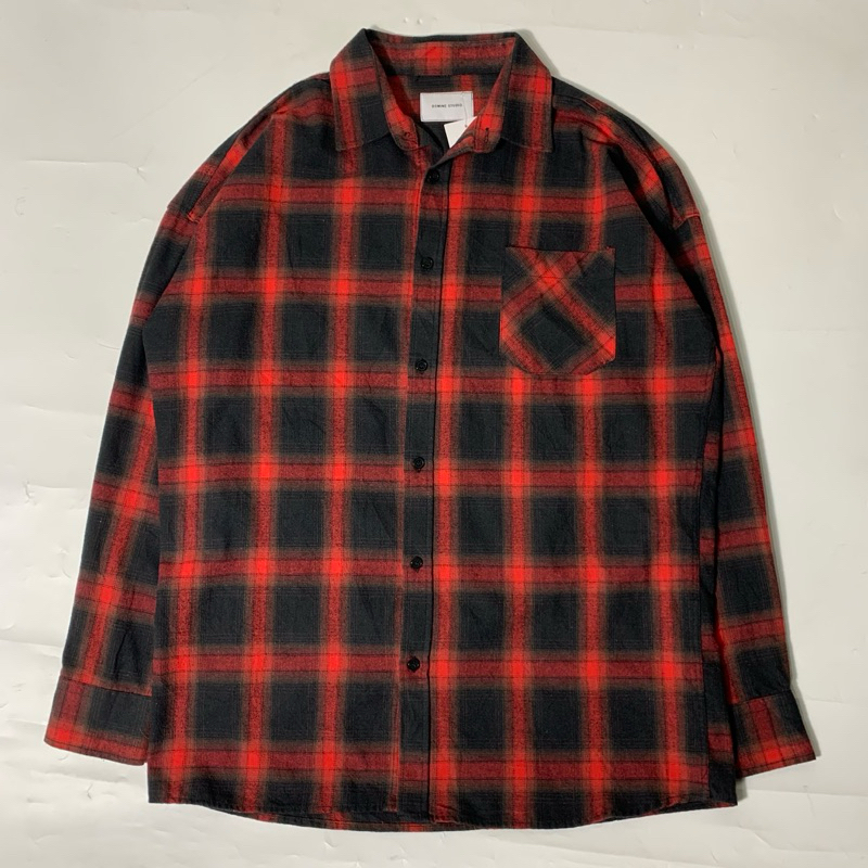 Domine Studio Flannel Plaid Shirt Single Pocket Second Original