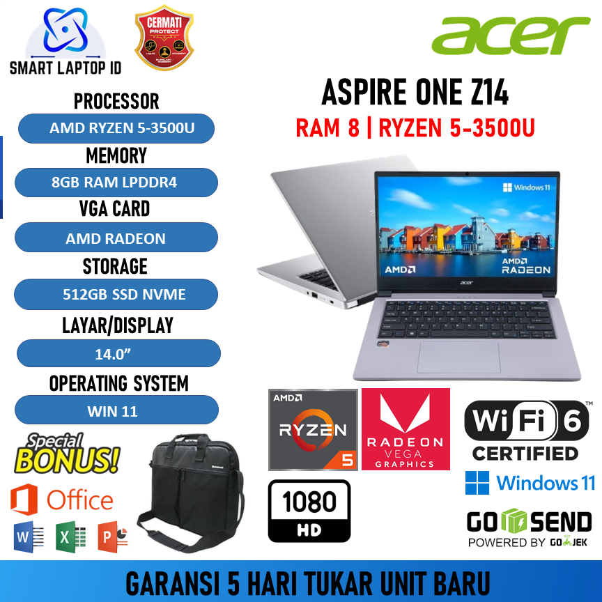 Laptop Baru Acer Aspire One Z14 Ryzen 5 3500 Ram 8GB 512GB Windows11 14.0