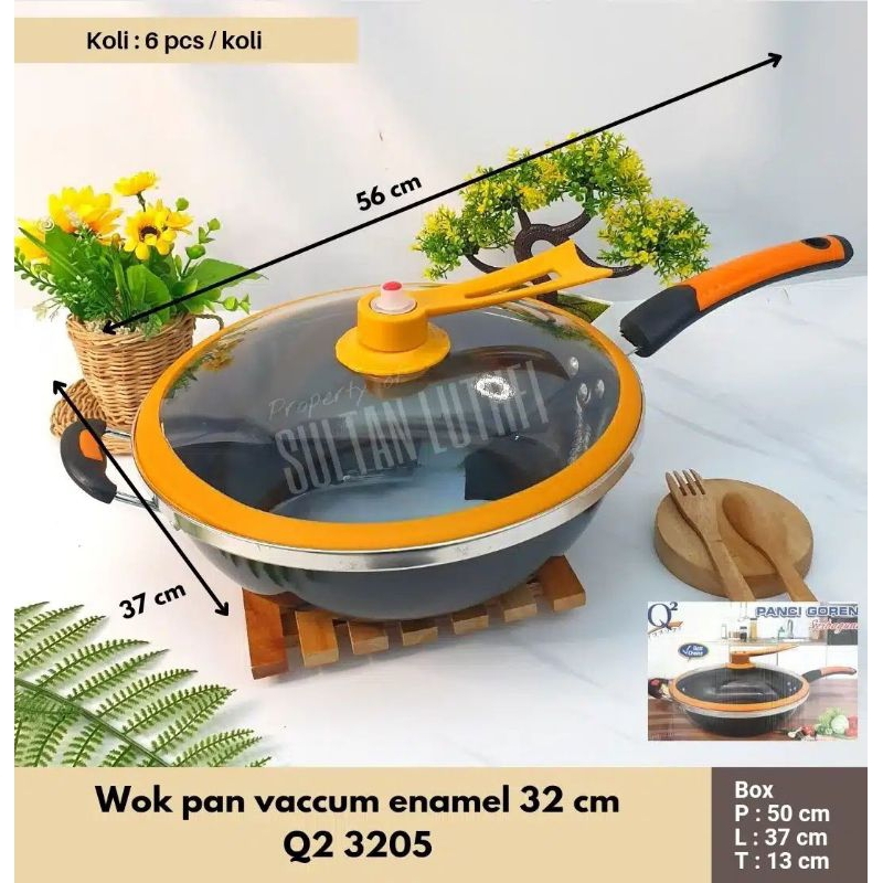 Wok Pan Vaccum Enamel 32 Cm Q2 3205 wajan penggorengan wajan kompor biasa kompor induksi listrik aja