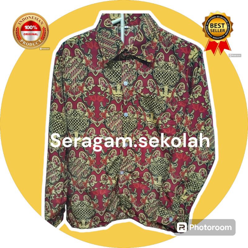 Seragam Batik SD Nasional Merah Batik SD Nasional Merah Lengan panjang Putra Putri Motif Kujang