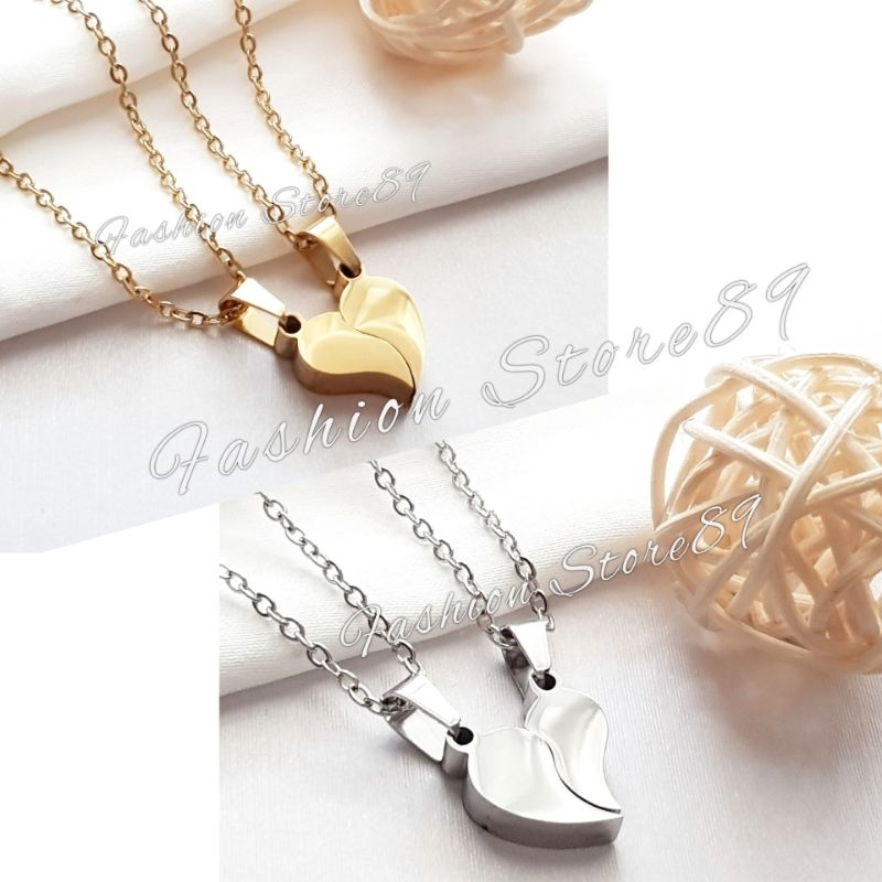 Kalung couple Import kalung Pasangan Simple Love Magnet Bahan Titanium gold silver