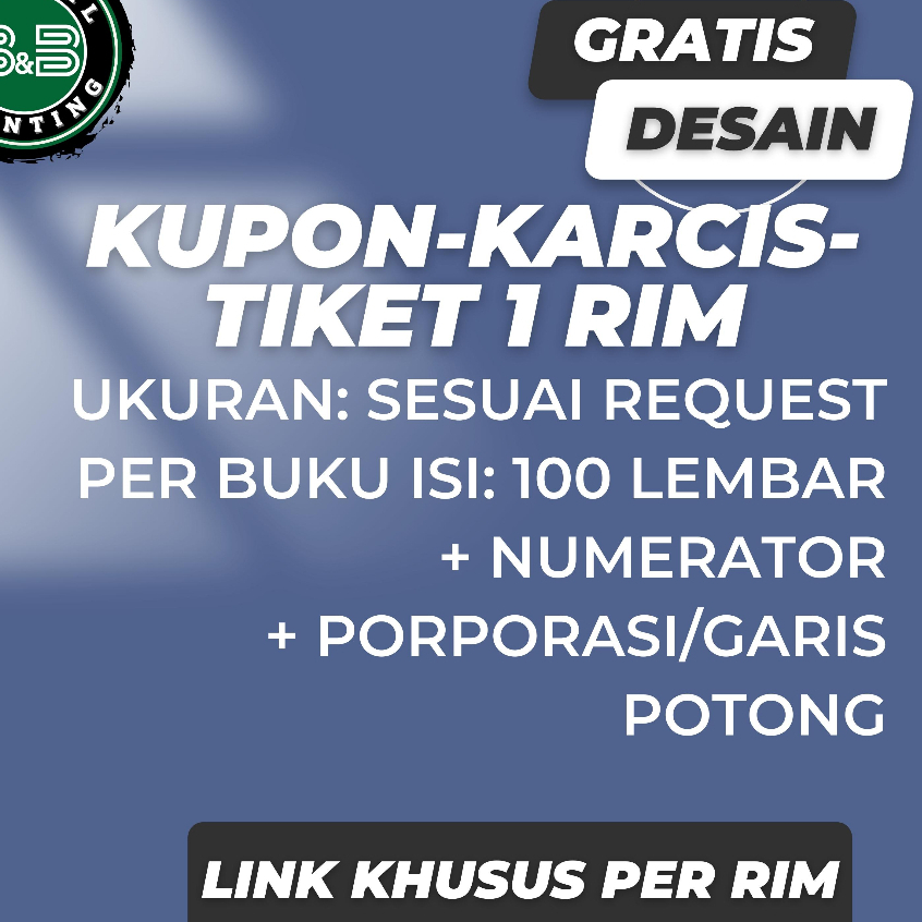 Karcis Parkir Retribusi Tiket Wisata Kupon Hadiah dengan nomor/Numerator 1 RIM