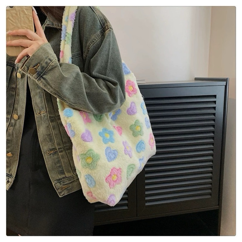 Tas Bahu Wanita Tas Cewek Bulu Bunga Shoulder Bag Flower