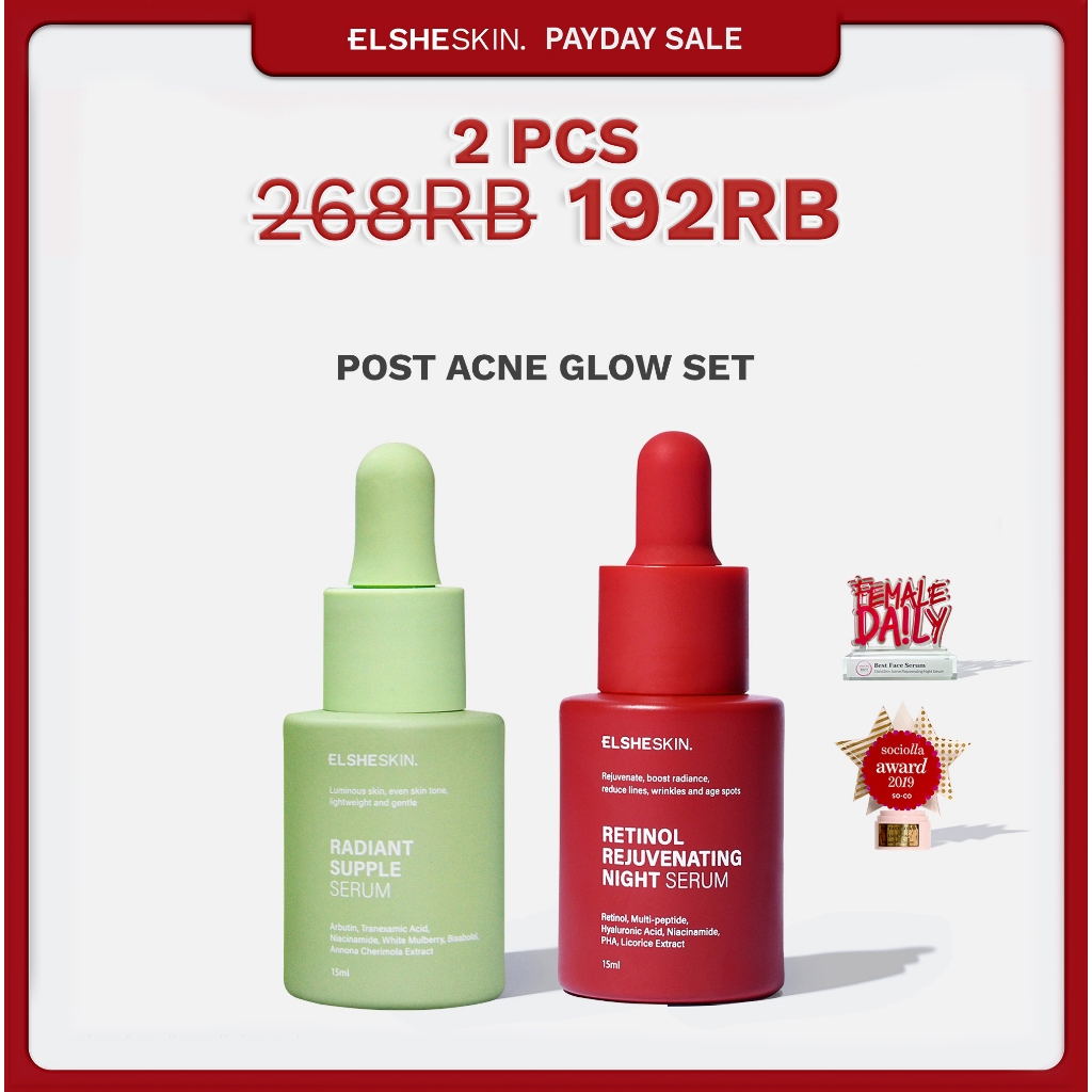ElsheSkin Post Acne Glow Set - 15ml Retinol, Niacianimide, Arbutin (Pudarkan Bekas Jerawat dan Samarkan Tampilan Pori) - Paket untuk Bekas Jerawat