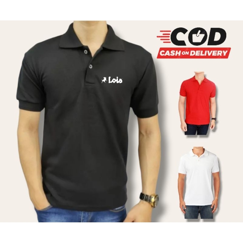 Kaos Polo Shirt Pria Logo Lois Text Putih