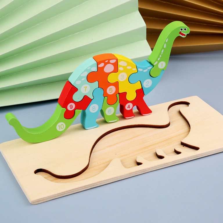 CHEKOUT GeeToy Mainan Edukasi 3D Mainan Hewan Dinosaurus Jigsaw Puzzle Kayu Untuk Anak