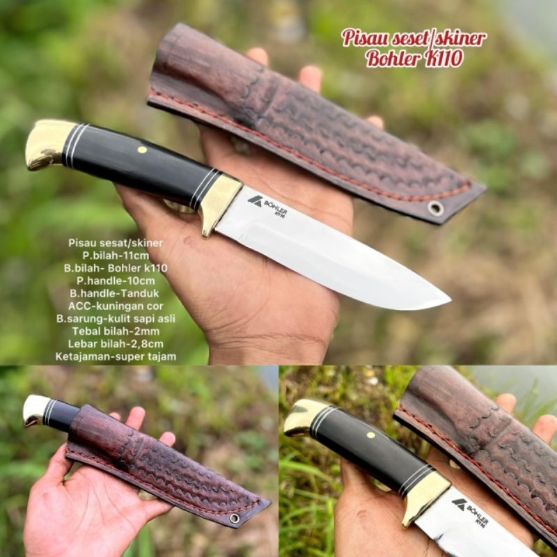 pisau skiner/seset kulit/buscraf baja bohler k110 germany