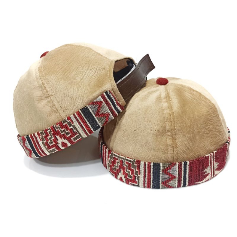 Peci Miki Hat Etnik Tenun Batik Motif Polos Bludru Lembut Cream Shalat Kajian Ngaji