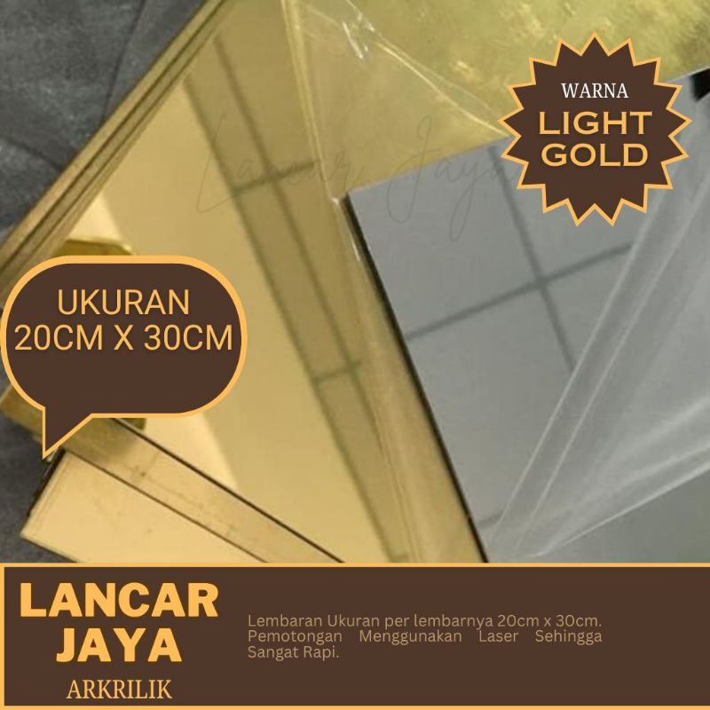 Akrilik Mirror Lembaran Gold Tebal 1mm, 2mm Ukuran 20x30cm, Akrilik Sheet
