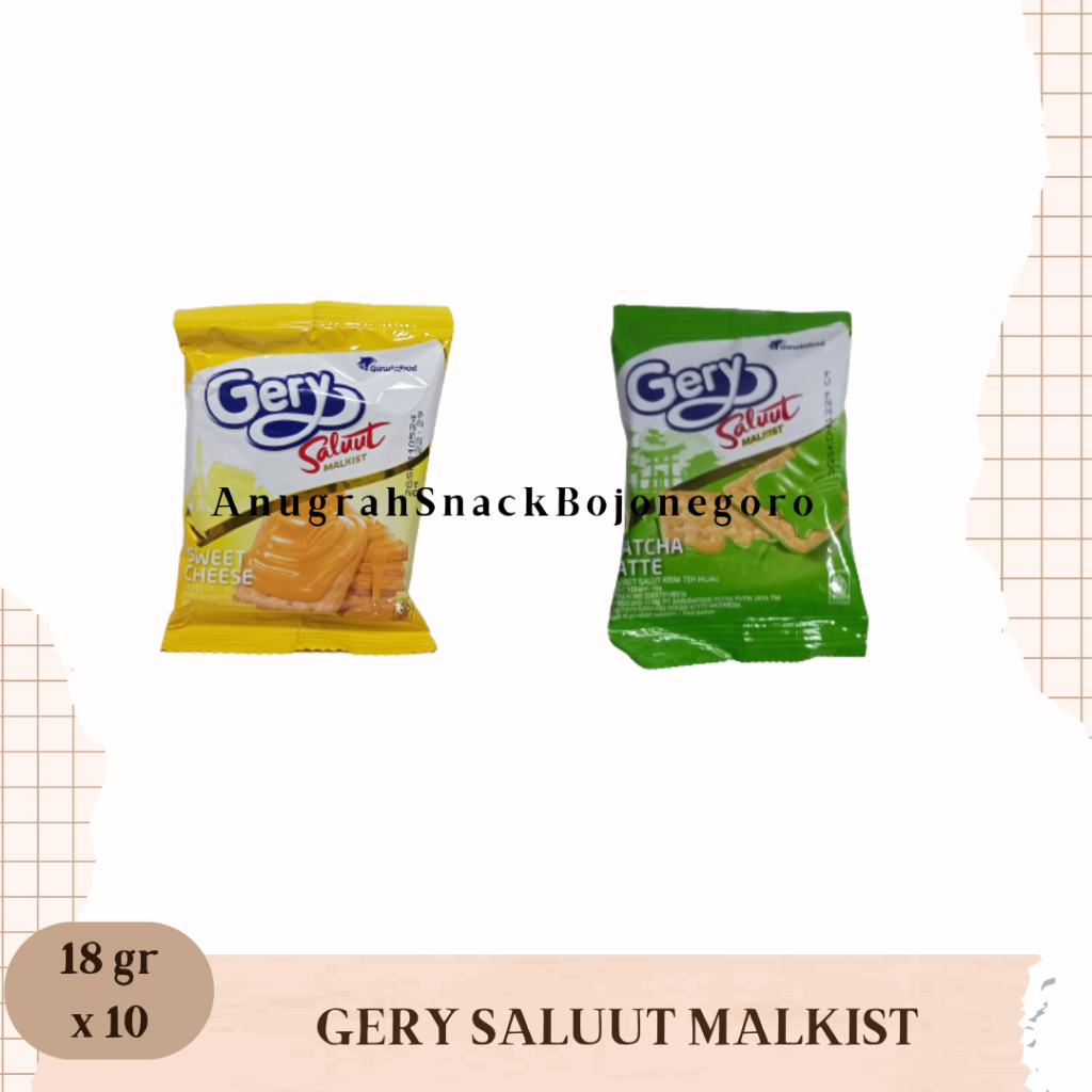 

Gery Saluut Malkist Renceng 18gr x 10 (Sweet Cheese / Matcha Latte)