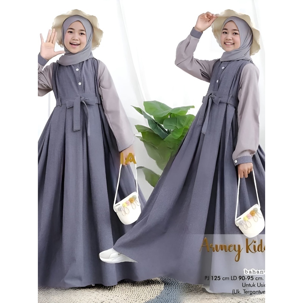Armey Kids Teen Gamis Muslim Anak Perempuan Tanggung OOTD Dress Matt Cringkle Airflow Premium