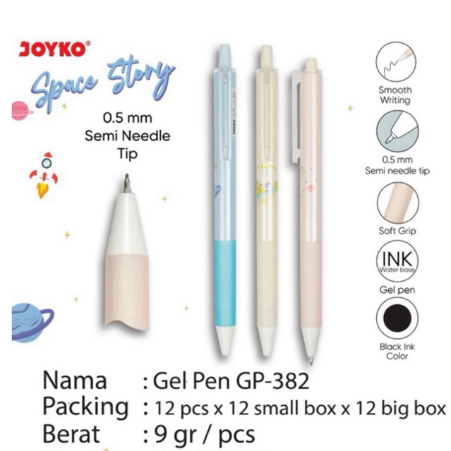 

( 1 pcs ) Gel Pen Space Story / Pulpen Soft Grip / Pena Joyko GP-382 Semi Needle Tip 0.5 mm