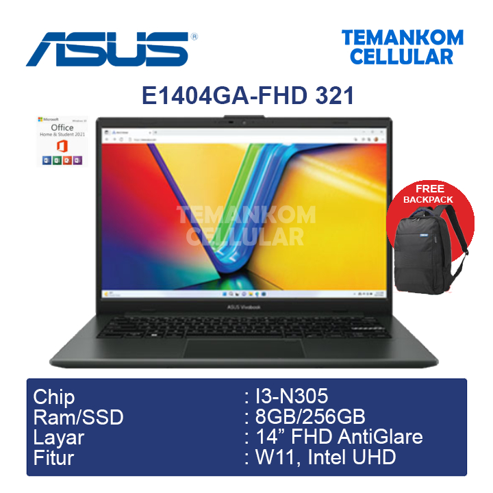 Laptop ASUS Vivobook Go 14 E1404GA FHD321 Core i3 N305 RAM 8GB SSD 256GB 14in Baru Garansi RESMI