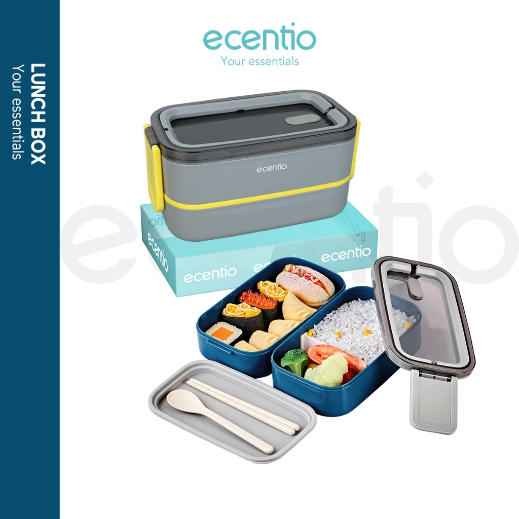 	 ecentio Lunch Box kotak Makan Biru 1600ml portabel Double-Layers Tahan bocor tempat makan	