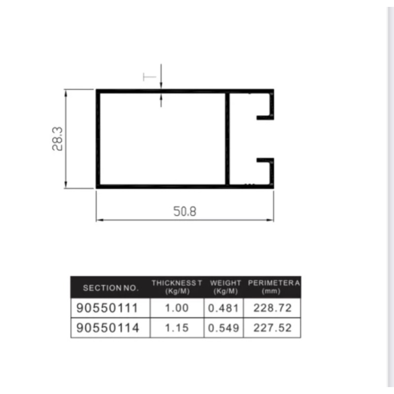 Aluminium Infinito Serat Kayu Sliding Door 9055 Tiang Polos Aluminium Batangan