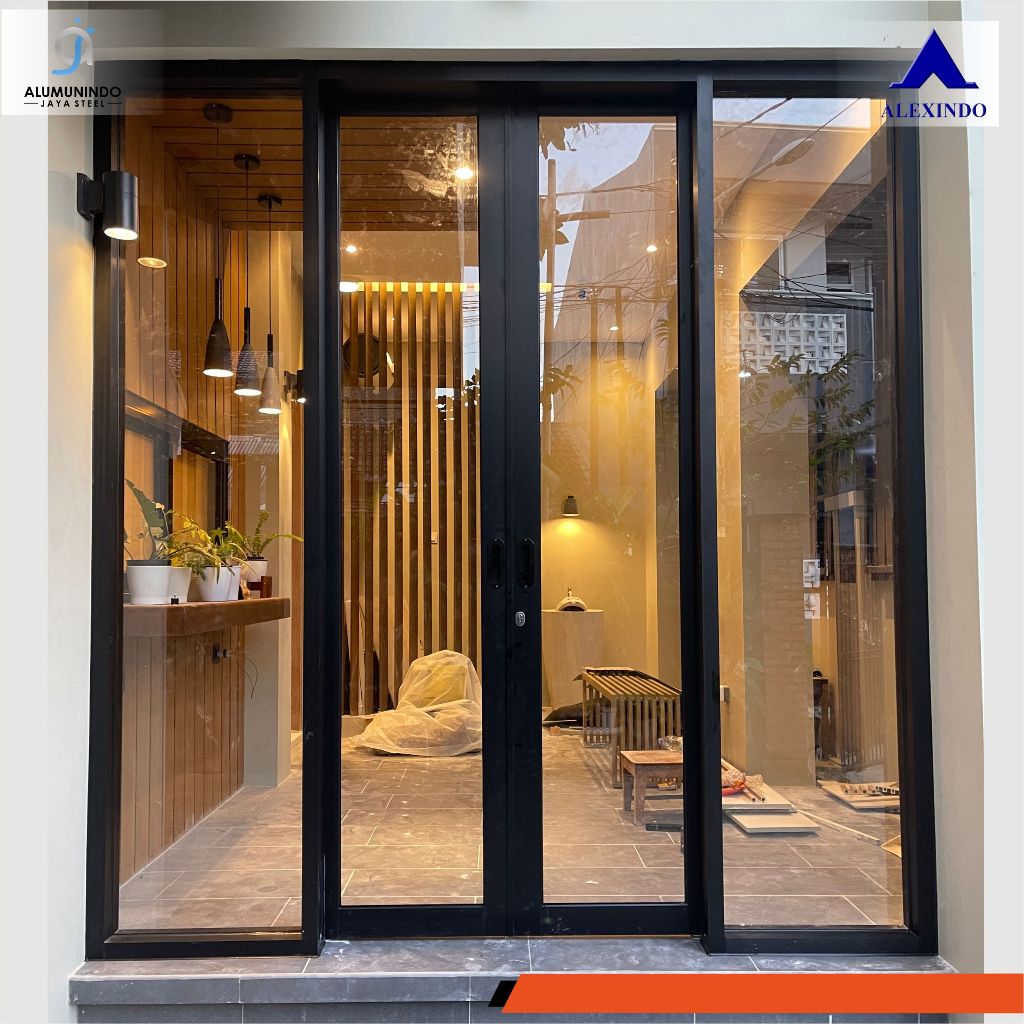 Pintu Sliding Dobel + Kaca Fix Kusen Alexindo