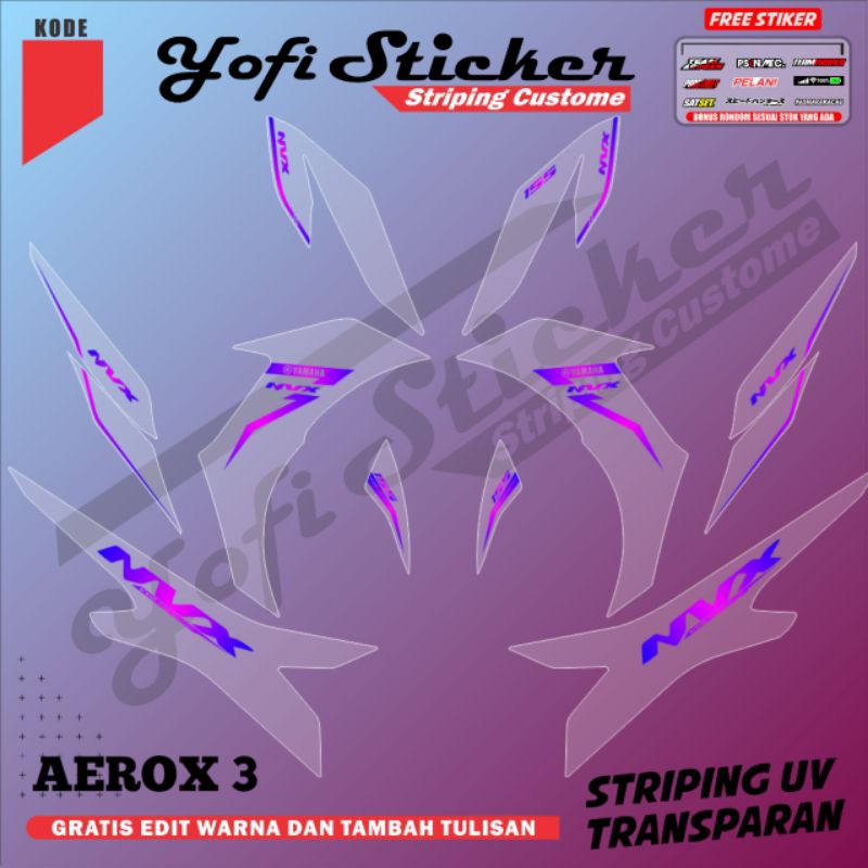 decal stiker sticker transparant striping aerox new old nvx custome desain warna ungu merah biru put